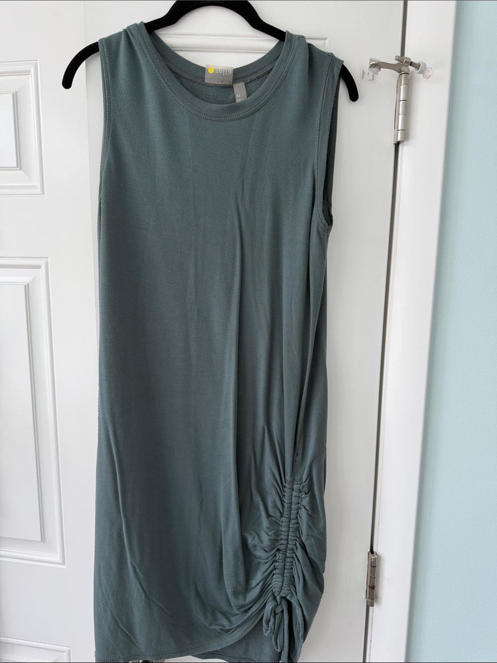 Zella Dusty Teal Sleeveless Ruched Tank Dress.
